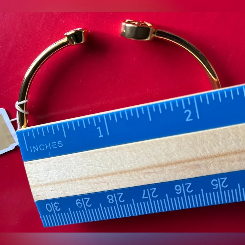 Michael Kors Gold-Tone Open Bangle Bracelet with MK Medallion - Picture 2 of 6